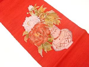 手織り紬花瓶に草花模様織出し袋帯